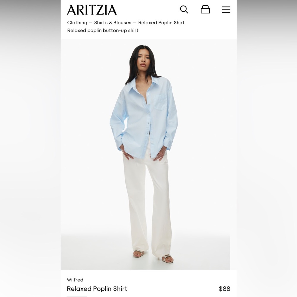 NWT! Aritzia Wilfred Free Women’s M Light Blue Poplin Button Down